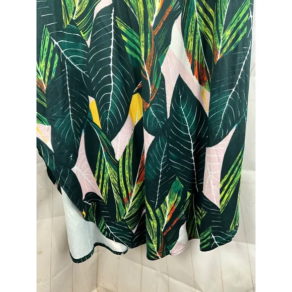 Hount Tropical Leaf Print Sleeveless Maxi Dress Side Slits Size 2XL New - Picture 3 of 6